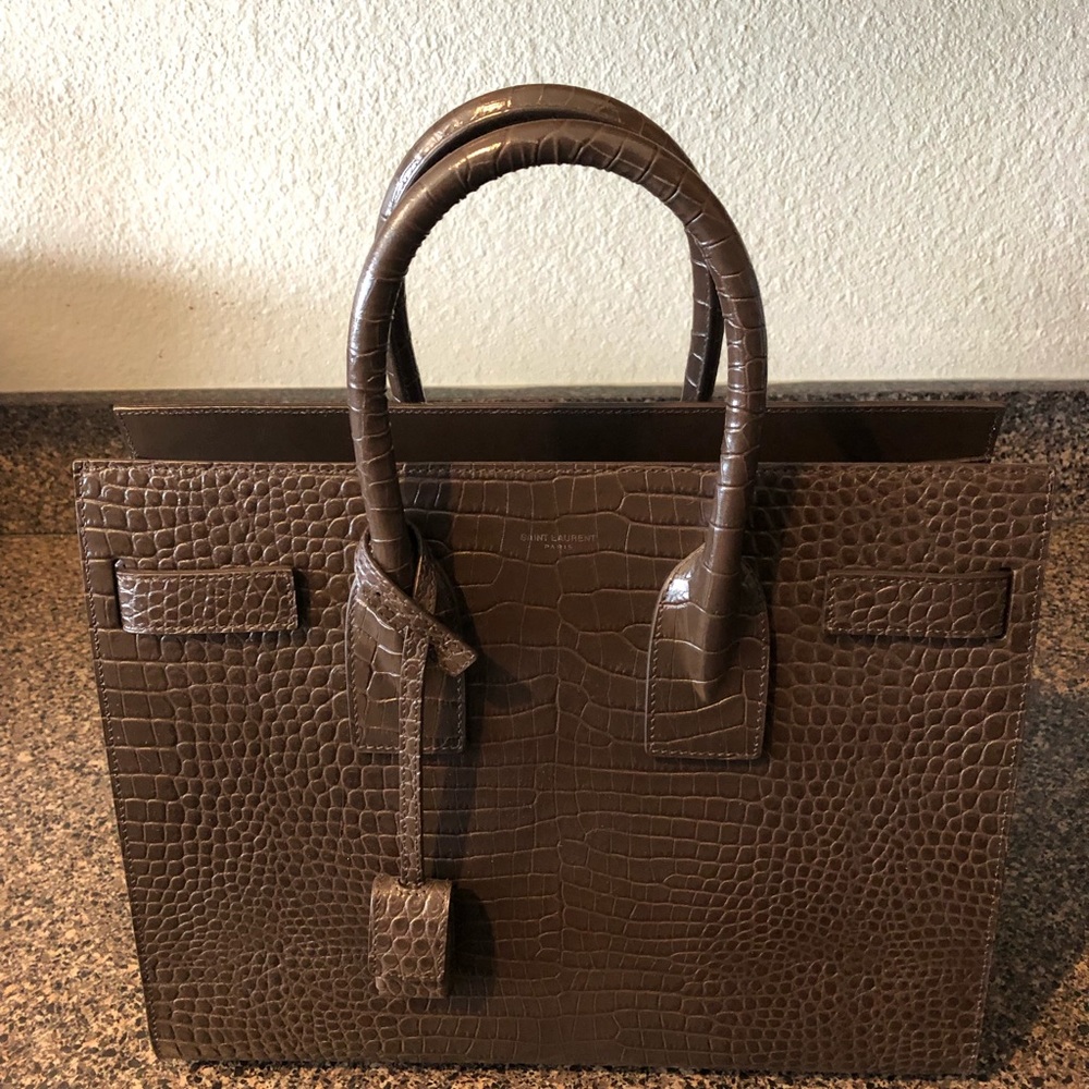 Saint Laurent Sac De Jour Croc Embossed Handbag